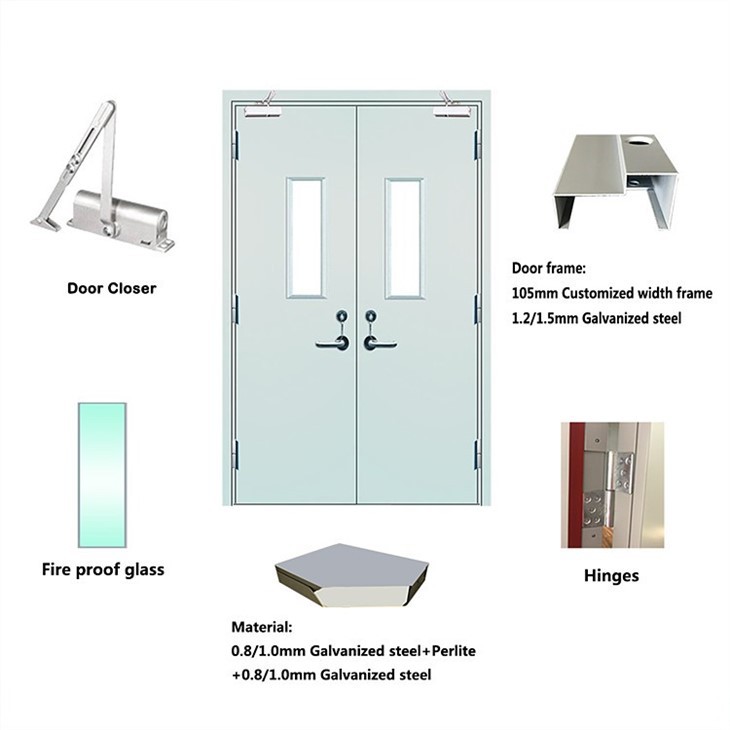 Steel Fire Rated Door Finish Paint With Glass Vision
